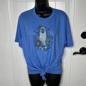Halloween Ghost Hippie Floral Seasonal Short Sleeve T-Shirt Heather Blue